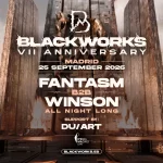 Cartel de Blackworks VII Anniversary en IFEMA Madrid con Fantasm b2b Winson y Du/Art