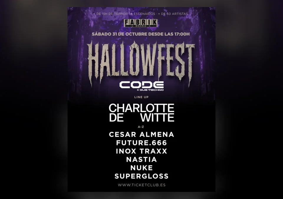 Cartel oficial del Hallowfest en Fabrik con Charlotte de Witte al frente de CODE