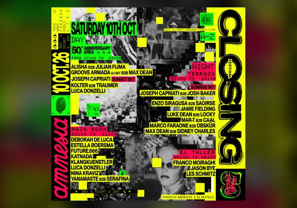 Cartel del Closing Festival del 50 aniversario de Amnesia, 10 de octubre de 2026