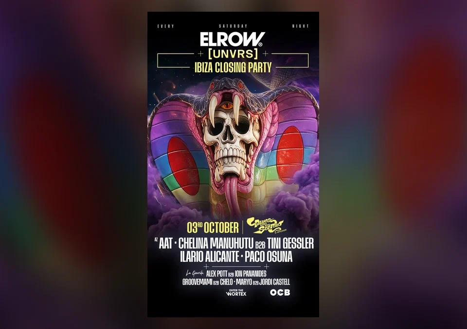 Cartel del closing de elrow en [UNVRS] Ibiza el 3 de octubre
